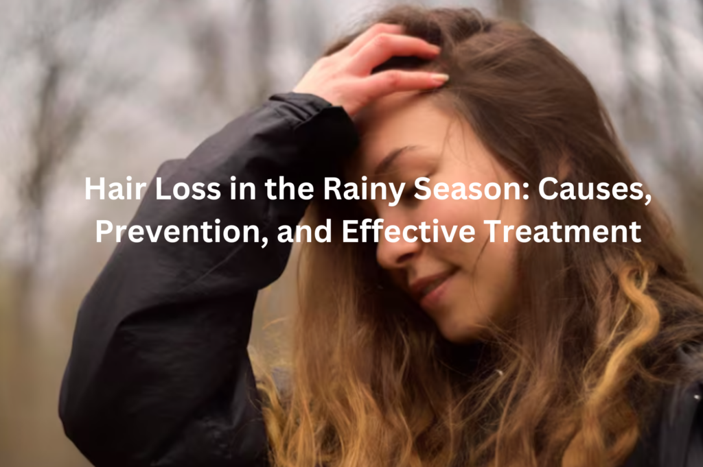 Dermatologist examining a patient's scalp for rainy season hair loss and hair thinning.